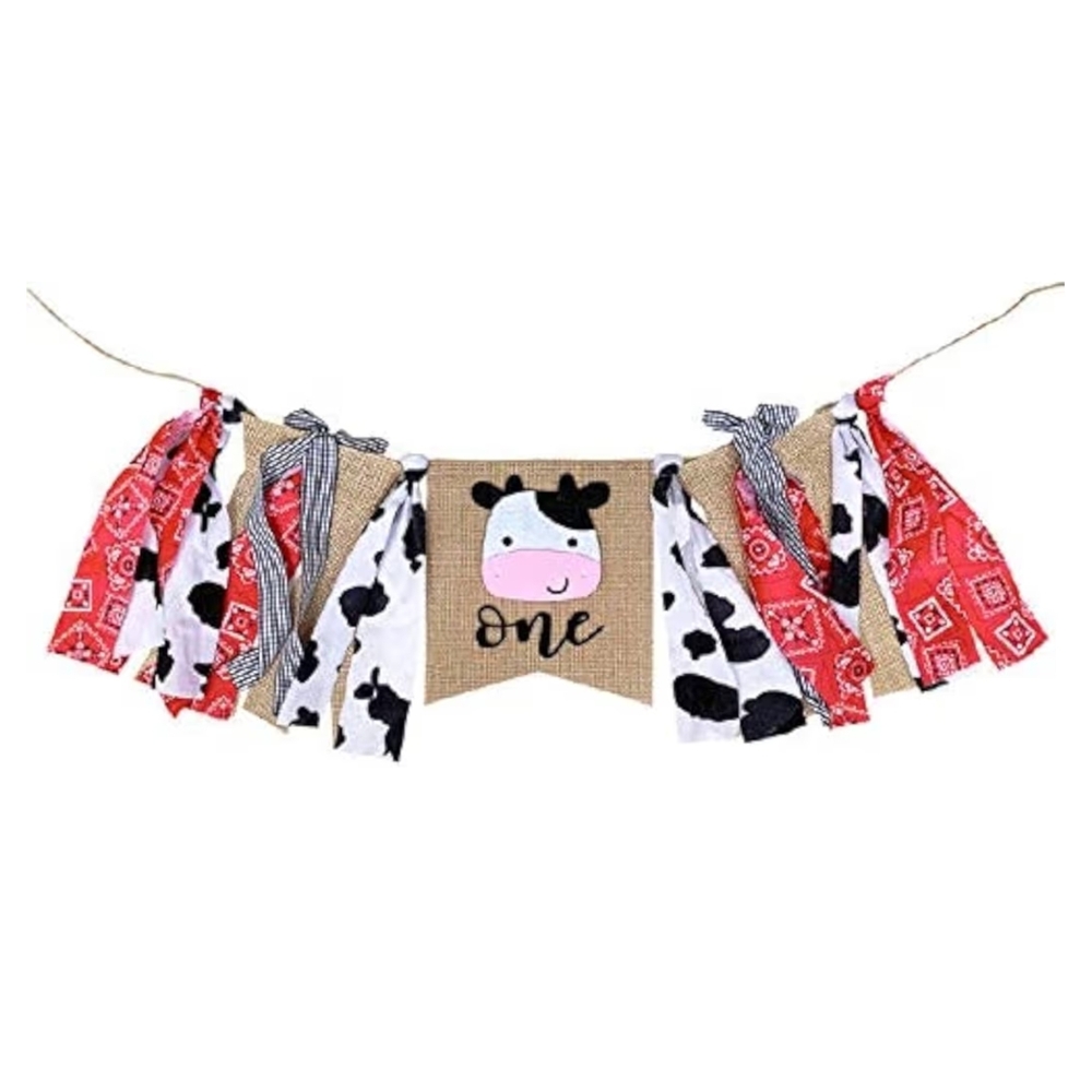 Cow Themed First Birthday High Chair Banner